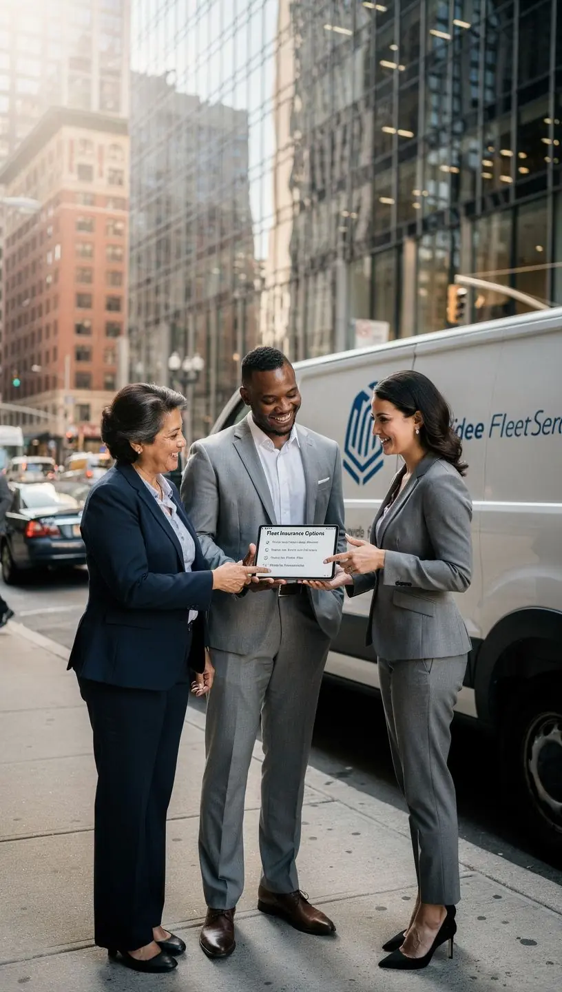 Pracownik firmy omawia szczegóły polisy ubezpieczeniowej z właścicielem pojazdu.