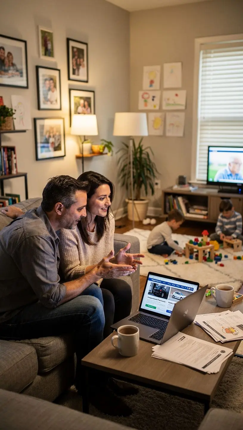 Pojazdy osobowe i dostawcze przedstawione na tle biura, symbolizujące ochronę ubezpieczeniową.