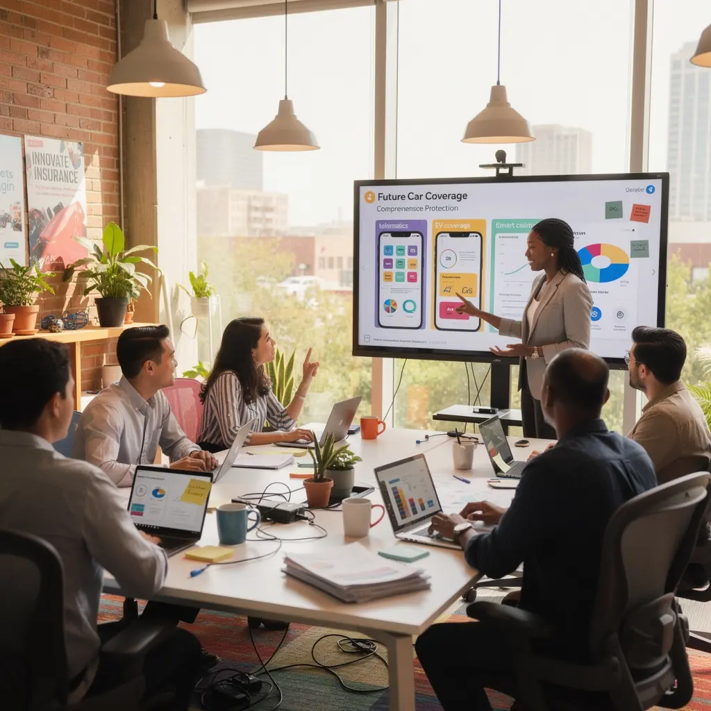 Obrazek ilustrujący biznesowego właściciela floty samochodowej, rozmawiającego z agentem ubezpieczeniowym.